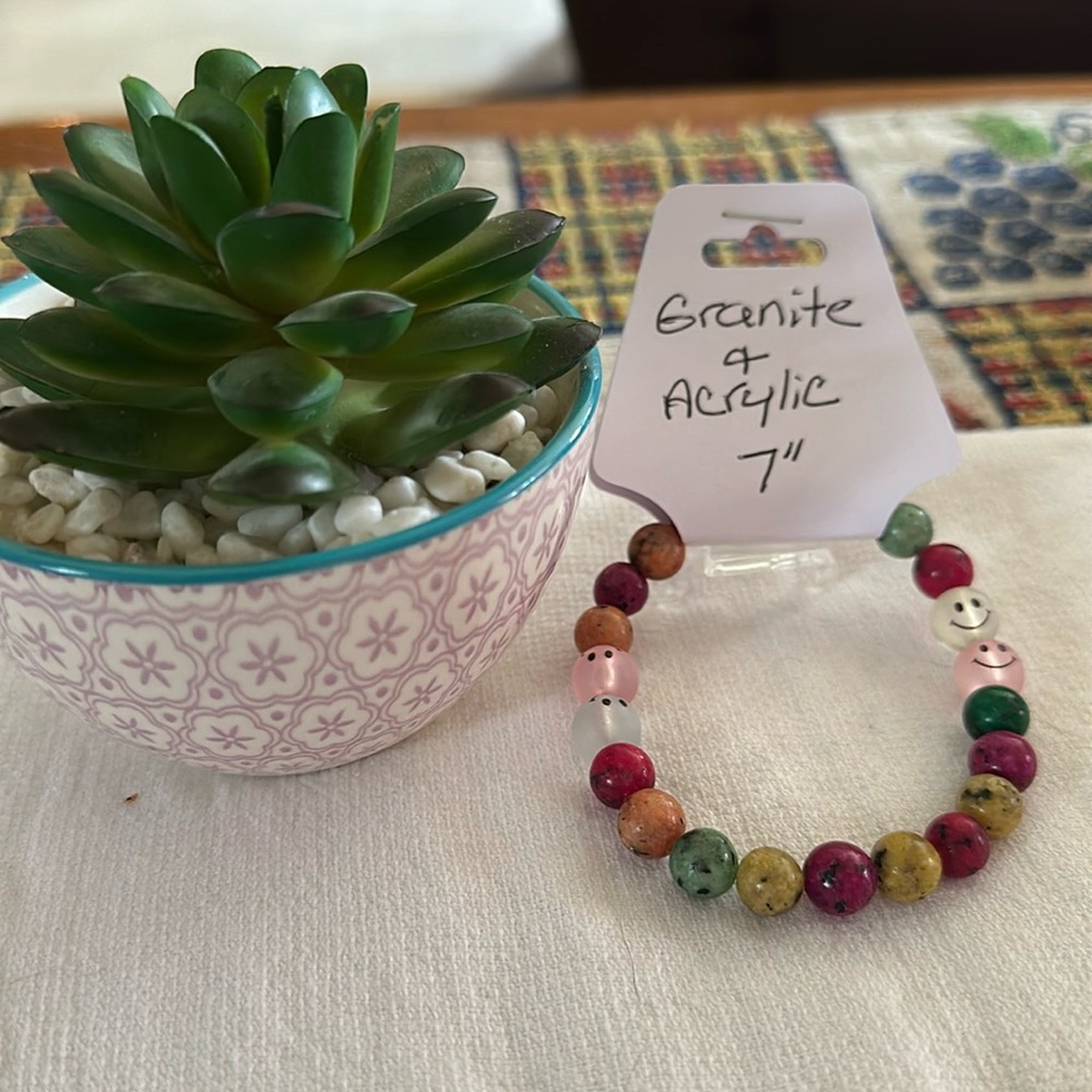 Hand Crafted Granite and Acrylic Stretch Bracelet